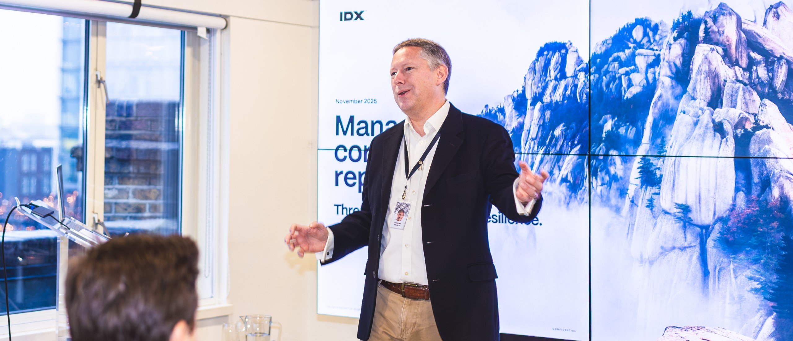 Crispin Beale presents at a breakfast meeting