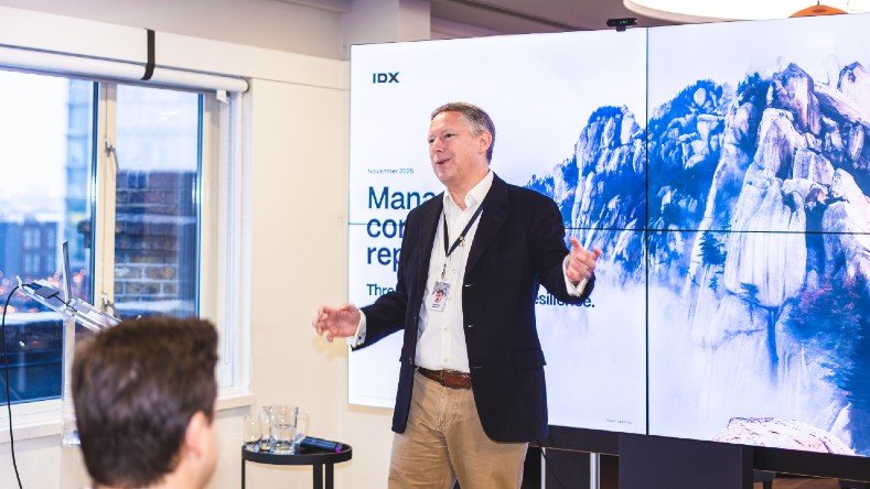Crispin Beale presents at a breakfast meeting