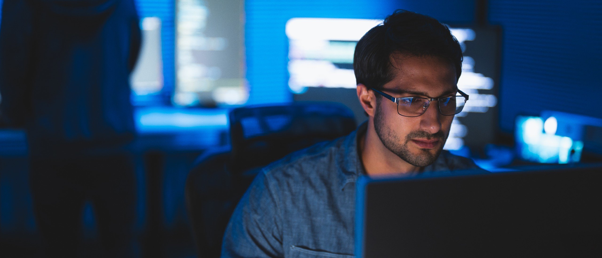 An IT worker monitors a website.