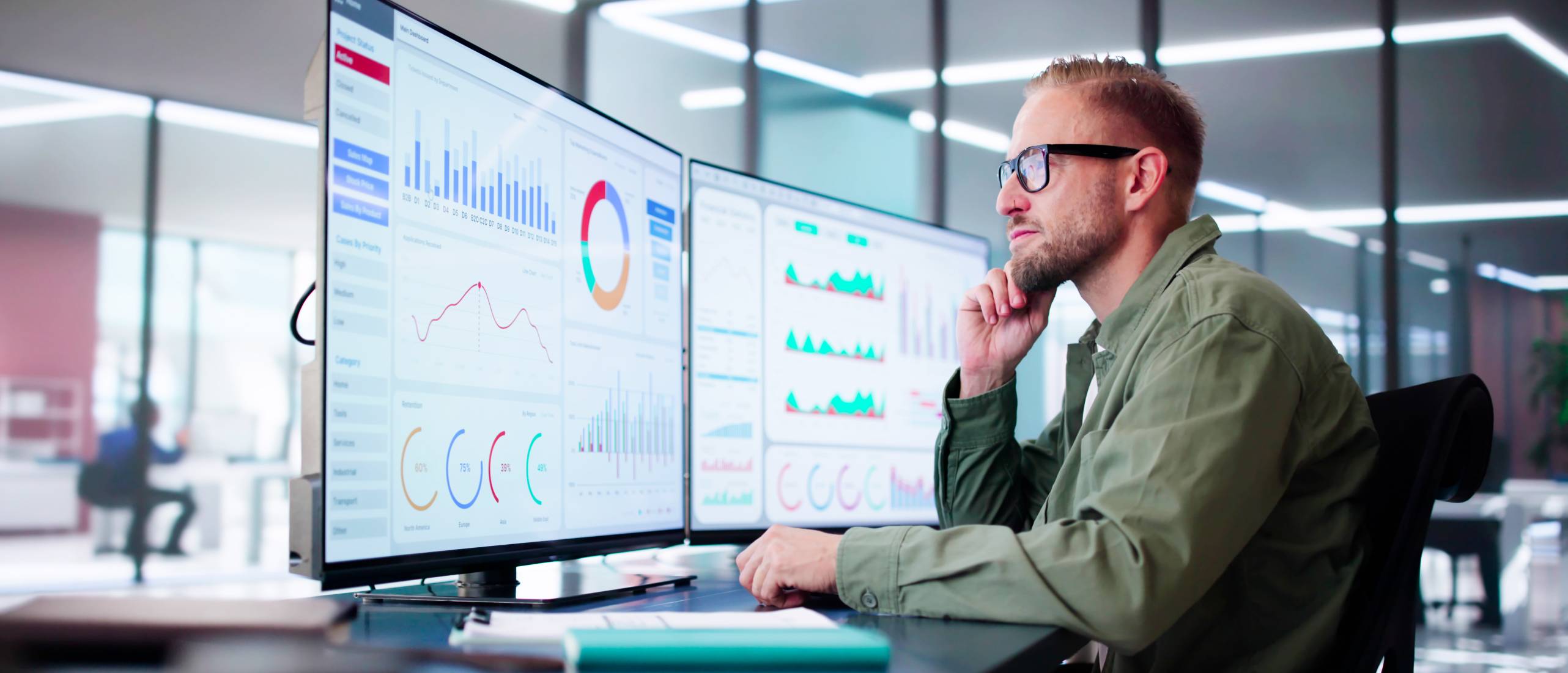 A man analyzes data.