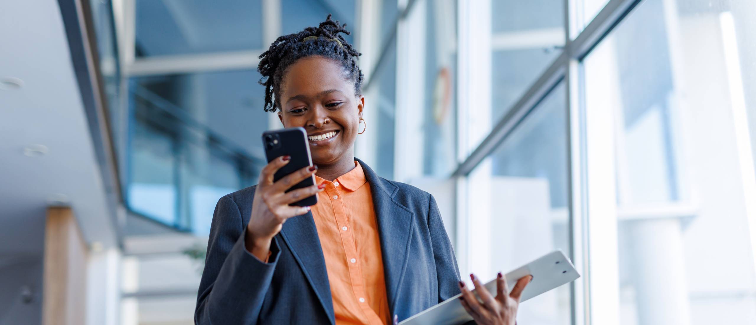 A woman responds to a digital PR message.